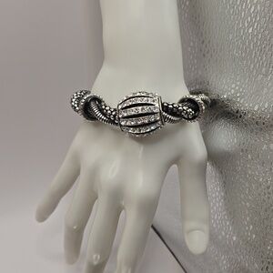 Gunmetal & Silvertone Rhinestone Modern Contemporary Twisted Bracelet